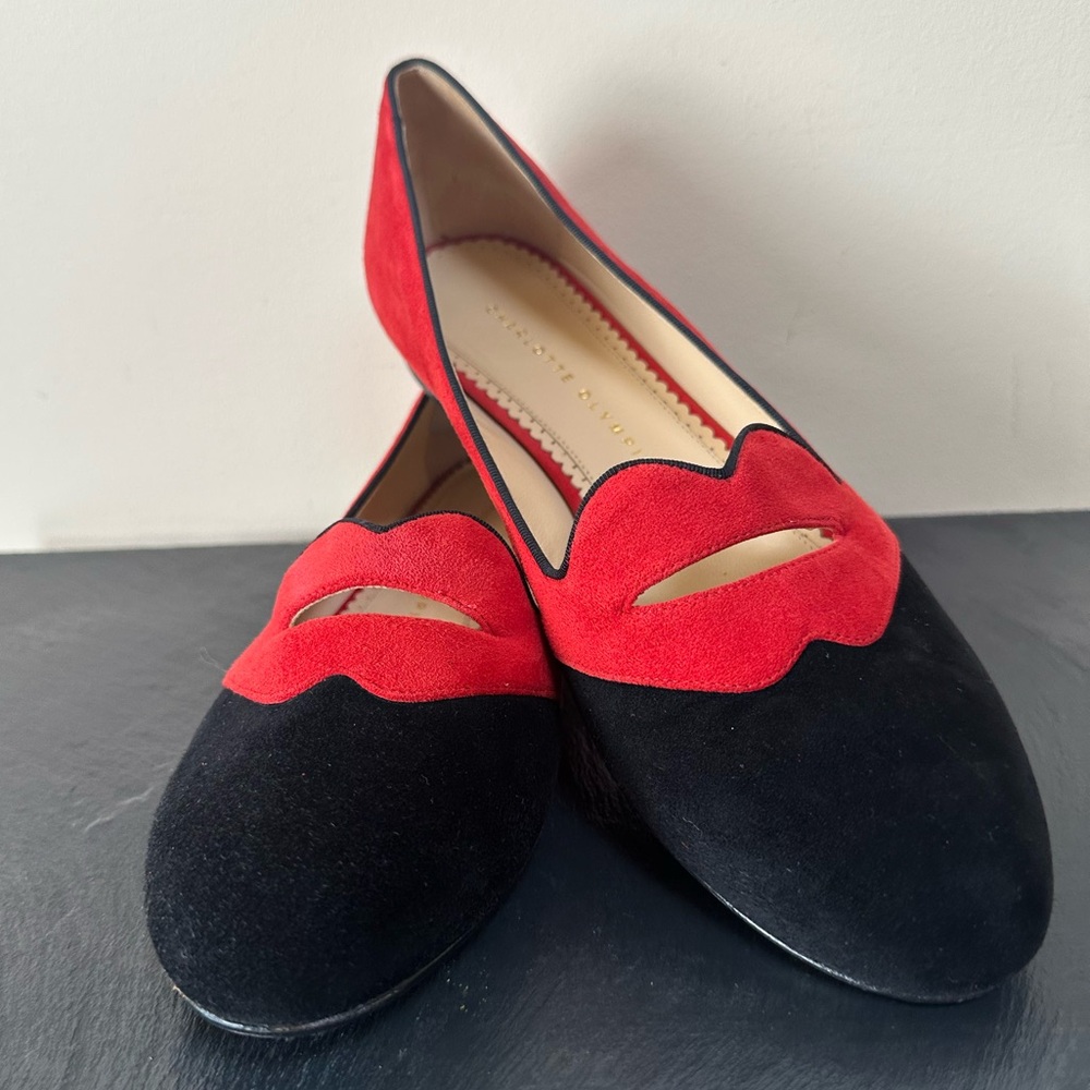 Charlotte Olympia Bisoux Suede Lip-Detail Smoking Slipper